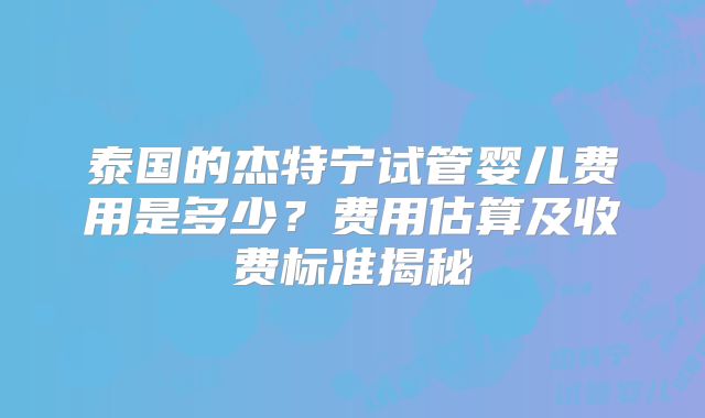 泰国的杰特宁试管婴儿费用是多少？费用估算及收费标准揭秘
