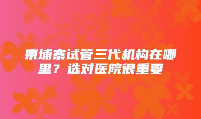 柬埔寨试管三代机构在哪里？选对医院很重要