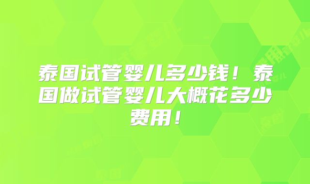泰国试管婴儿多少钱!泰国做试管婴儿大概花多少费用!