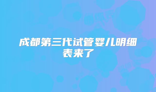 成都第三代试管婴儿明细表来了