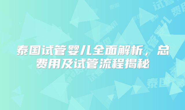泰国试管婴儿全面解析，总费用及试管流程揭秘