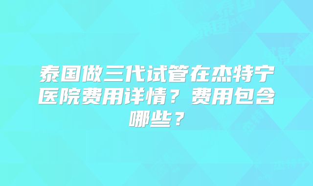泰国做三代试管在杰特宁医院费用详情?费用包含哪些?