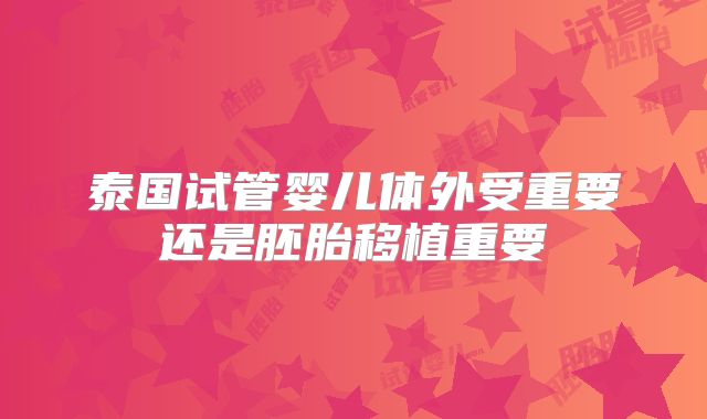 泰国试管婴儿体外受重要还是胚胎移植重要