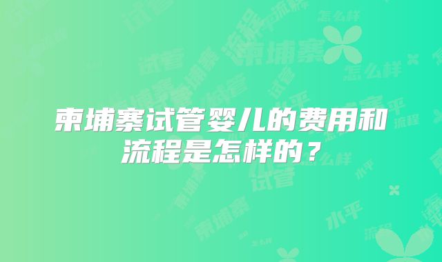 柬埔寨试管婴儿的费用和流程是怎样的?
