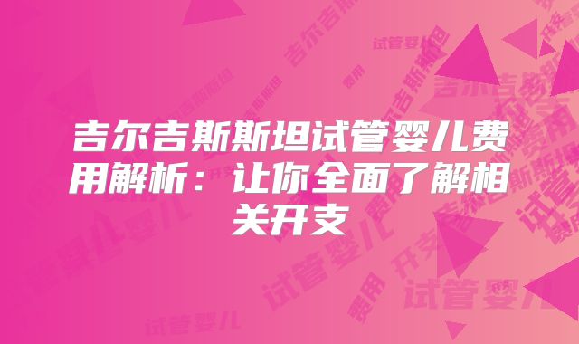 吉尔吉斯斯坦试管婴儿费用解析:让你全面了解相关开支