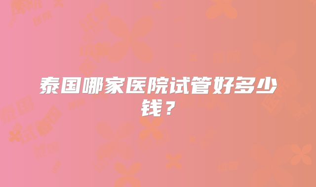 泰国哪家医院试管好多少钱？