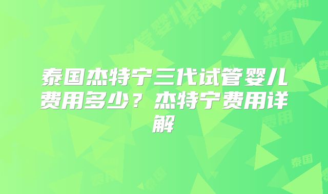 泰国杰特宁三代试管婴儿费用多少？杰特宁费用详解