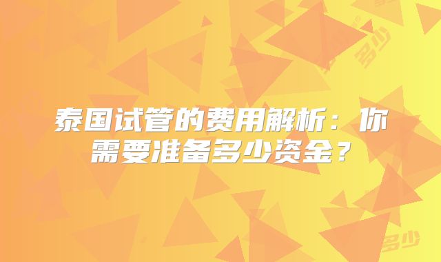 泰国试管的费用解析：你需要准备多少资金？