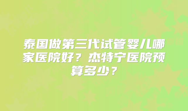 泰国做第三代试管婴儿哪家医院好？杰特宁医院预算多少？