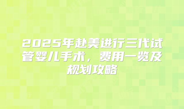 2025年赴美进行三代试管婴儿手术,费用一览及规划攻略