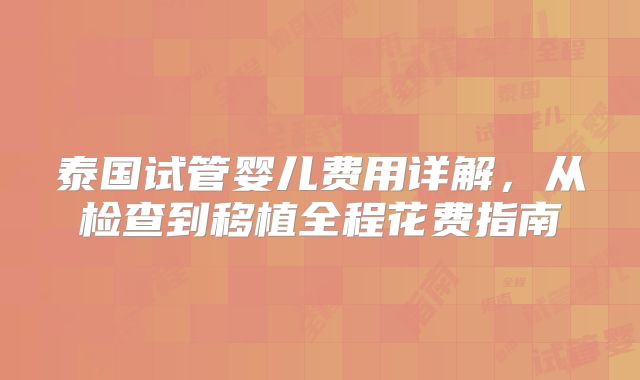 泰国试管婴儿费用详解，从检查到移植全程花费指南