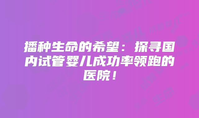 播种生命的希望：探寻国内试管婴儿成功率领跑的医院！
