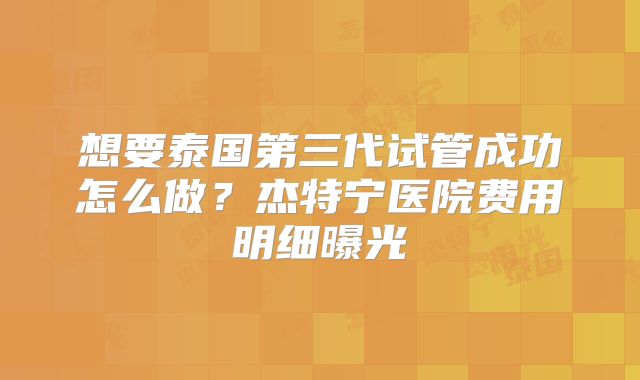想要泰国第三代试管成功怎么做？杰特宁医院费用明细曝光