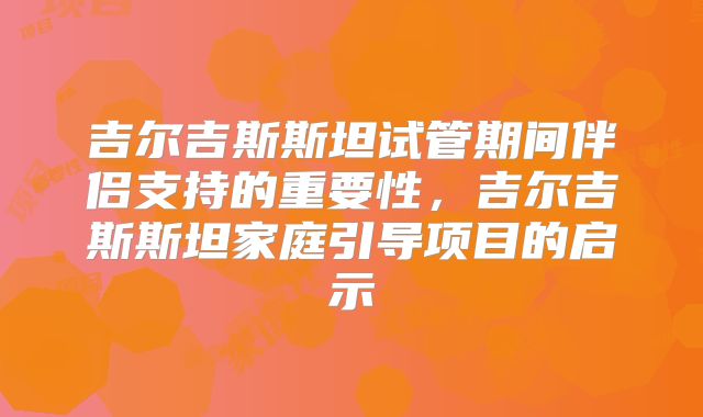 吉尔吉斯斯坦试管期间伴侣支持的重要性,吉尔吉斯斯坦家庭引导项目的启示