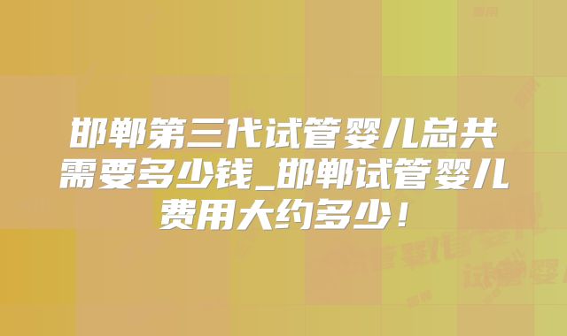 邯郸第三代试管婴儿总共需要多少钱_邯郸试管婴儿费用大约多少！