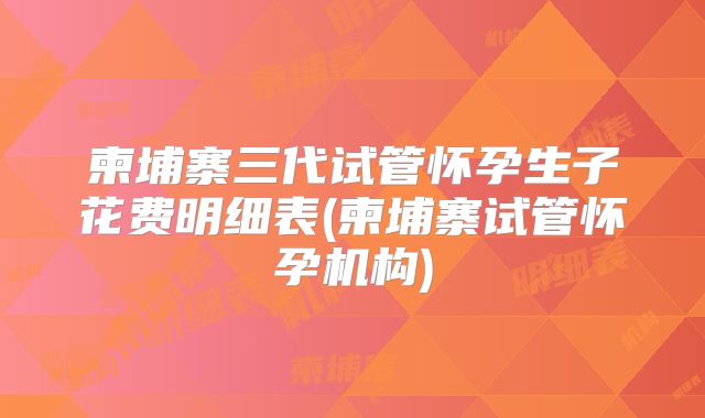 柬埔寨三代试管怀孕生子花费明细表(柬埔寨试管怀孕机构)