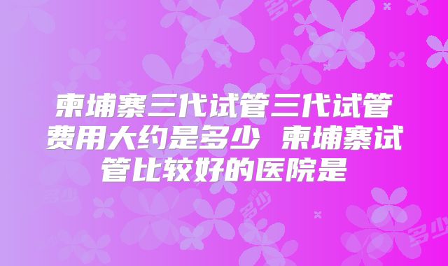 柬埔寨三代试管三代试管费用大约是多少 柬埔寨试管比较好的医院是