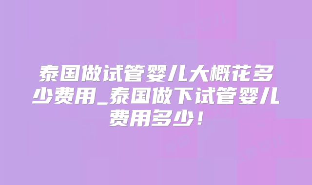 泰国做试管婴儿大概花多少费用_泰国做下试管婴儿费用多少!