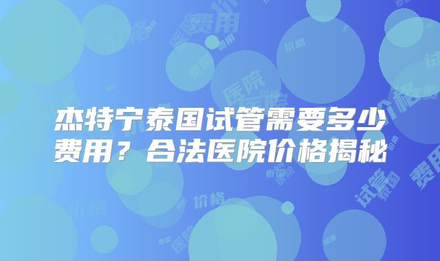 杰特宁泰国试管需要多少费用？合法医院价格揭秘