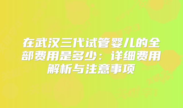 在武汉三代试管婴儿的全部费用是多少：详细费用解析与注意事项