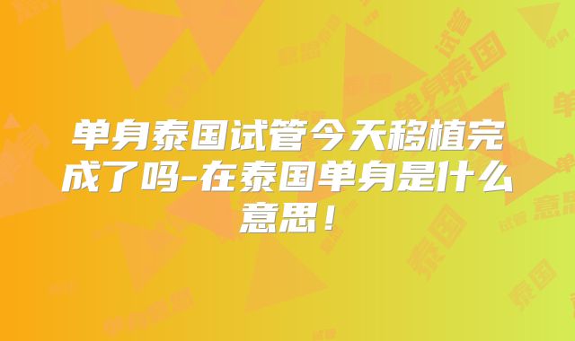单身泰国试管今天移植完成了吗-在泰国单身是什么意思！
