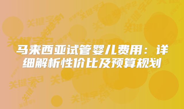 马来西亚试管婴儿费用：详细解析性价比及预算规划