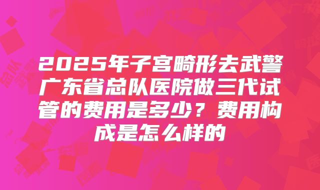2025年子宫畸形去武警广东省总队医院做三代试管的费用是多少?费用构成是怎么样的