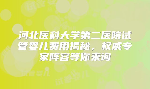 河北医科大学第二医院试管婴儿费用揭秘，权威专家阵容等你来询