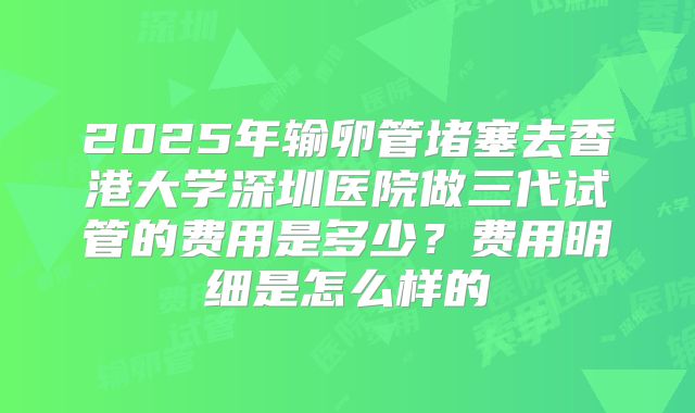 2025年输卵管堵塞去香港大学深圳医院做三代试管的费用是多少?费用明细是怎么样的