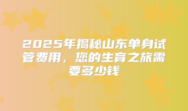 2025年揭秘山东单身试管费用,您的生育之旅需要多少钱