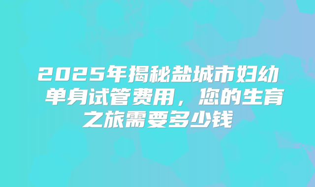 2025年揭秘盐城市妇幼 单身试管费用,您的生育之旅需要多少钱