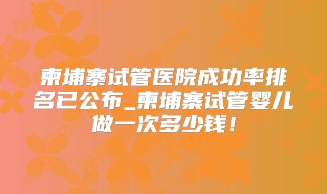 柬埔寨试管医院成功率排名已公布_柬埔寨试管婴儿做一次多少钱！