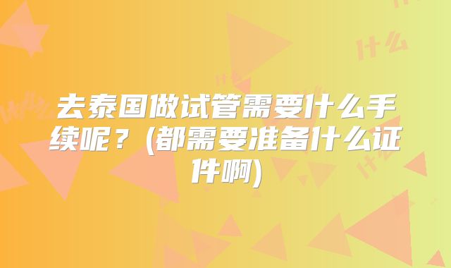 去泰国做试管需要什么手续呢？(都需要准备什么证件啊)