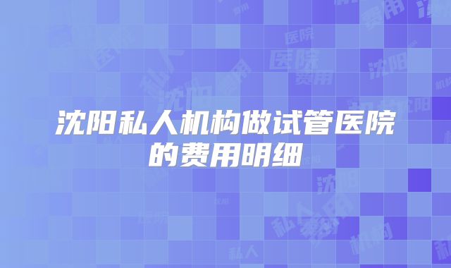 沈阳私人机构做试管医院的费用明细