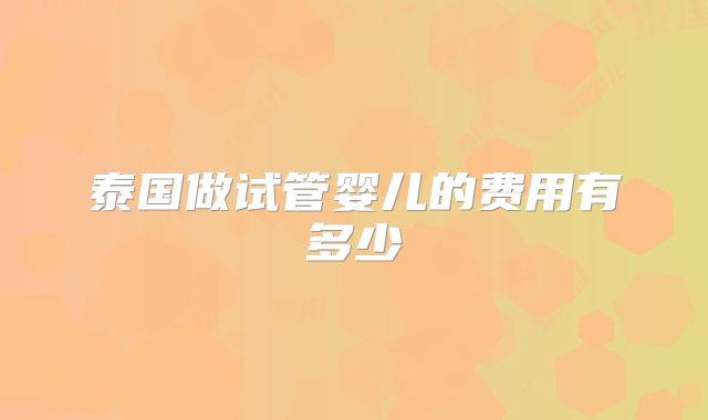 泰国做试管婴儿的费用有多少
