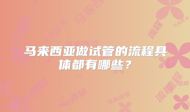 马来西亚做试管的流程具体都有哪些?