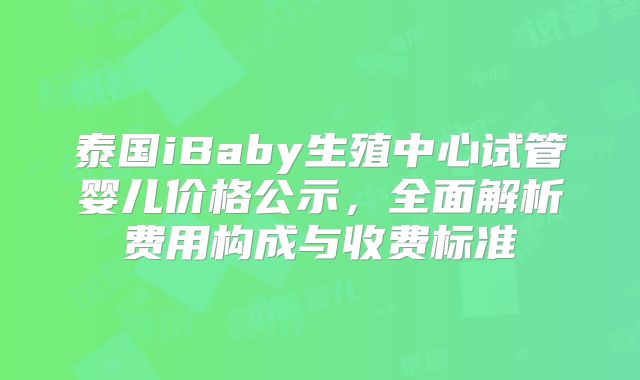 泰国iBaby生殖中心试管婴儿价格公示,全面解析费用构成与收费标准