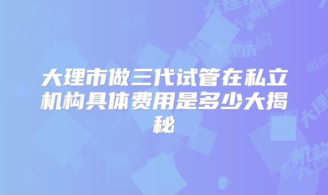 大理市做三代试管在私立机构具体费用是多少大揭秘