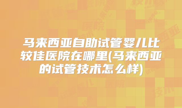 马来西亚自助试管婴儿比较佳医院在哪里(马来西亚的试管技术怎么样)