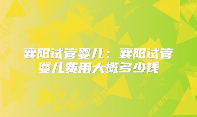 襄阳试管婴儿：襄阳试管婴儿费用大概多少钱