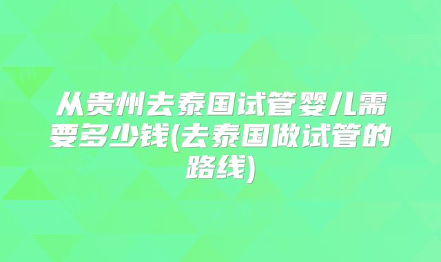 从贵州去泰国试管婴儿需要多少钱(去泰国做试管的路线)