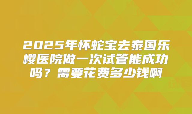 2025年怀蛇宝去泰国乐樱医院做一次试管能成功吗?需要花费多少钱啊