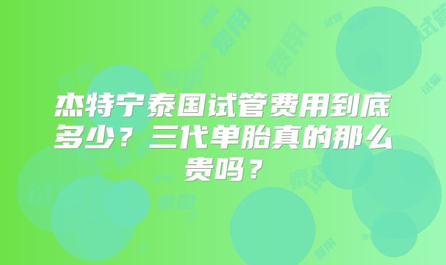 杰特宁泰国试管费用到底多少？三代单胎真的那么贵吗？