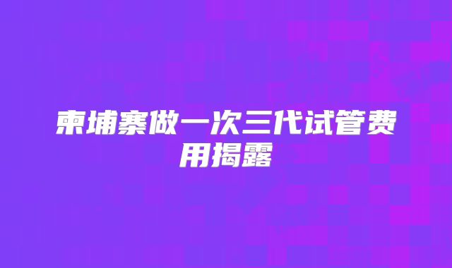 柬埔寨做一次三代试管费用揭露