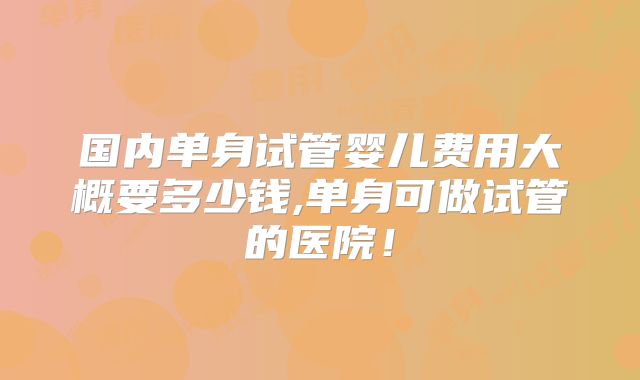 国内单身试管婴儿费用大概要多少钱,单身可做试管的医院！