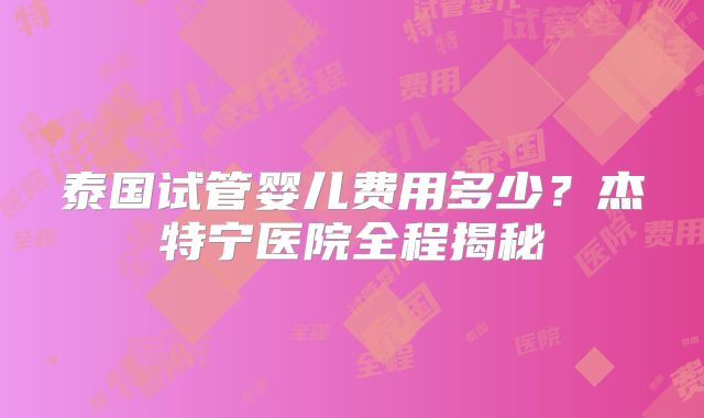泰国试管婴儿费用多少?杰特宁医院全程揭秘