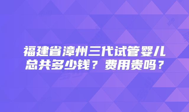福建省漳州三代试管婴儿总共多少钱？费用贵吗？