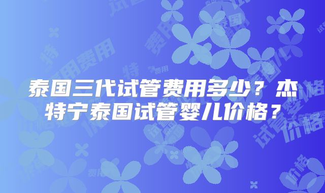 泰国三代试管费用多少？杰特宁泰国试管婴儿价格？