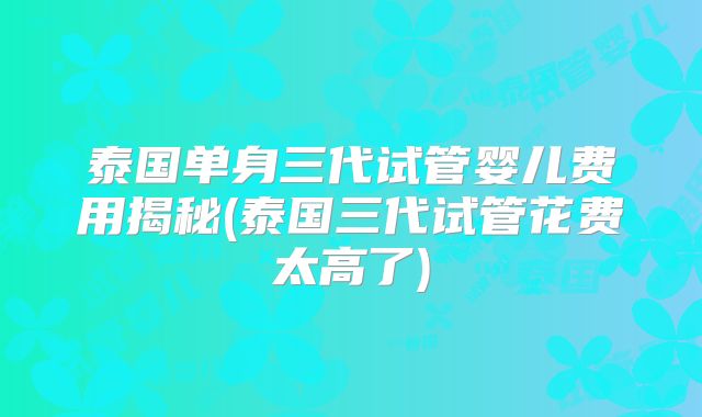 泰国单身三代试管婴儿费用揭秘(泰国三代试管花费太高了)