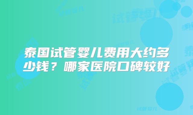 泰国试管婴儿费用大约多少钱?哪家医院口碑较好